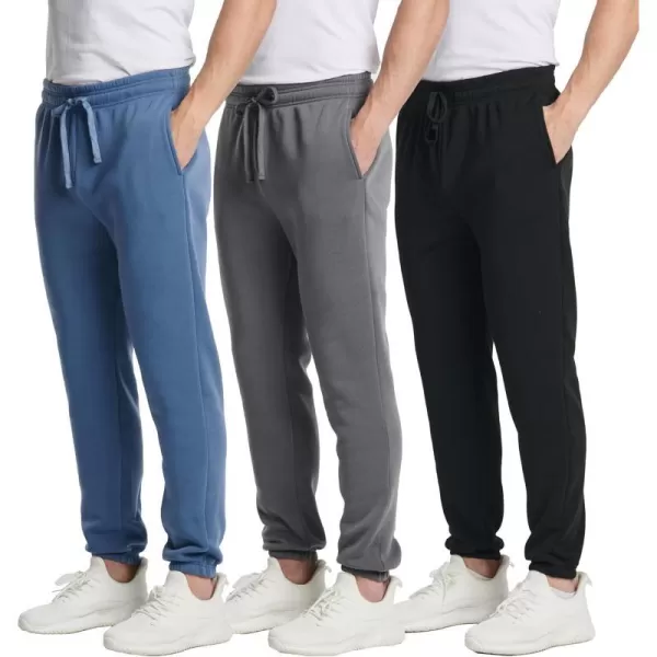 Real Essentials 3 Pack Mens Fleece Elastic Bottom Jogger Sweatpants with Pockets Available in Big amp TallBig amp Tall Set 8