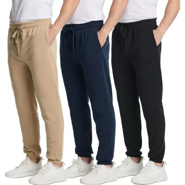 Real Essentials 3 Pack Mens Fleece Elastic Bottom Jogger Sweatpants with Pockets Available in Big amp TallStandard Set 9