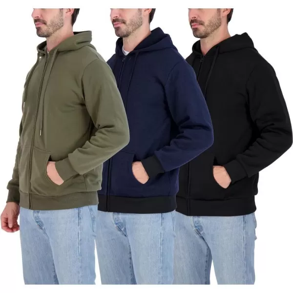 Real Essentials 3 Pack Mens Fleece Long Sleeve Full Zip Hoodie  Athletic Sweatshirt Jacket Available in Big amp TallStandard Set 2