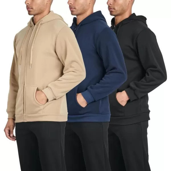 Real Essentials 3 Pack Mens Fleece Long Sleeve Full Zip Hoodie  Athletic Sweatshirt Jacket Available in Big amp TallStandard Set 4