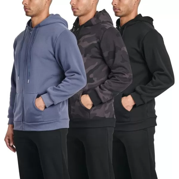 Real Essentials 3 Pack Mens Fleece Long Sleeve Full Zip Hoodie  Athletic Sweatshirt Jacket Available in Big amp Tallbigtall Set 1