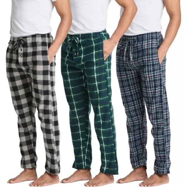 Real Essentials 3 Pack Mens Fleece Plaid Pajama Pants  Lounge Pajama BottomsAvailable in Big amp TallBig amp Tall Set C