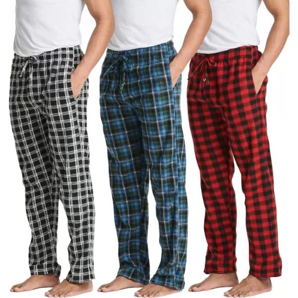 Real Essentials 3 Pack Mens Fleece Plaid Pajama Pants  Lounge Pajama BottomsAvailable in Big amp TallBig amp Tall Set F