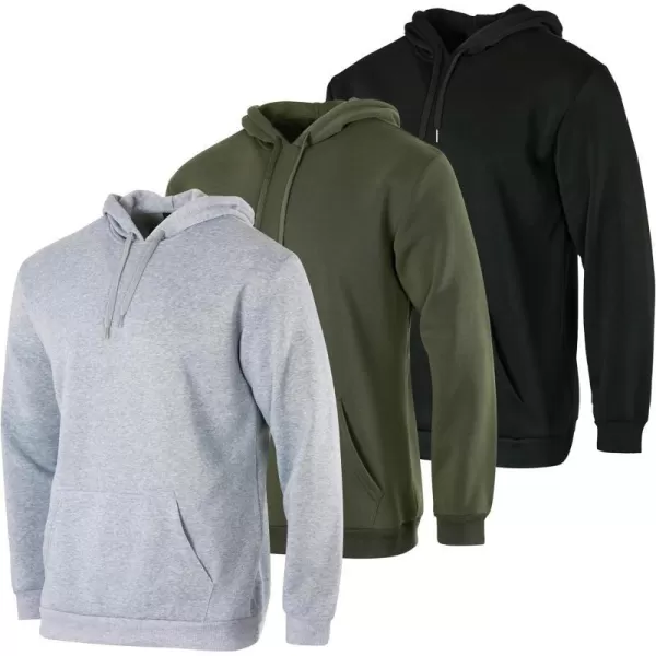 Real Essentials 3 Pack Mens Fleece Pullover Hoodie  Long Sleeve Hooded Sweatshirt Pockets Available in Big amp TallFleece Set 2