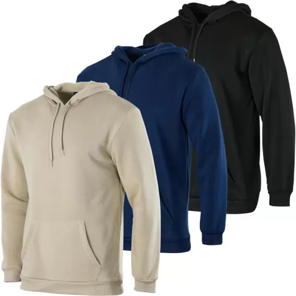 Real Essentials 3 Pack Mens Fleece Pullover Hoodie  Long Sleeve Hooded Sweatshirt Pockets Available in Big amp TallFleece Set 3