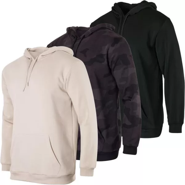 Real Essentials 3 Pack Mens Fleece Pullover Hoodie  Long Sleeve Hooded Sweatshirt Pockets Available in Big amp TallFleece Set 4