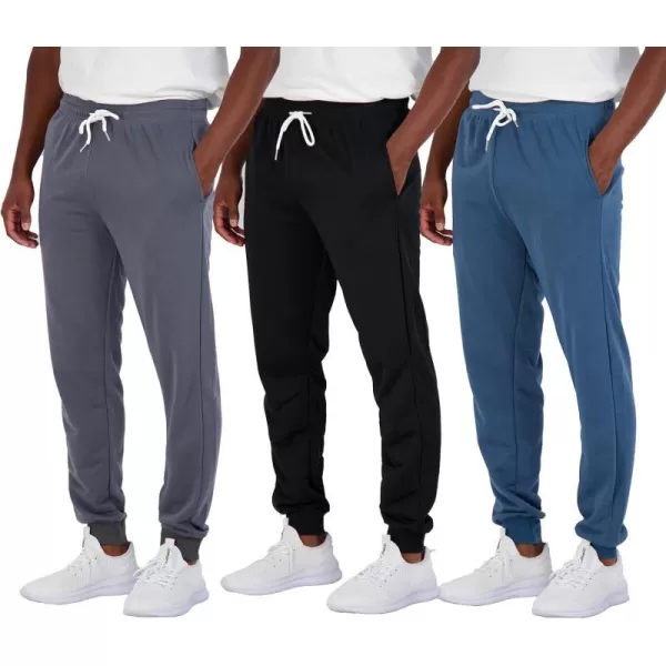 Real Essentials 3 Pack Mens French Terry Fleece Active Casual Jogger Sweatpants with Pockets Available in Big amp TallBig amp Tall Set 4