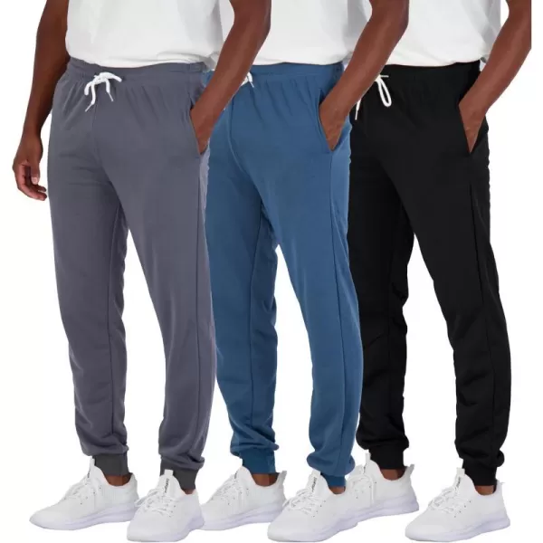 Real Essentials 3 Pack Mens French Terry Fleece Active Casual Jogger Sweatpants with Pockets Available in Big amp TallStandard Set 4