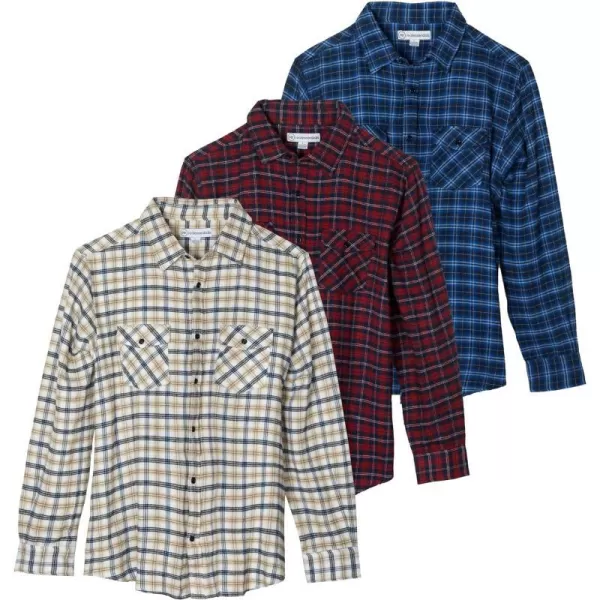 Real Essentials 3 Pack Mens LongSleeve Flannel Button Down Plaid Casual Shirt Available in Big amp TallStandard Set 8