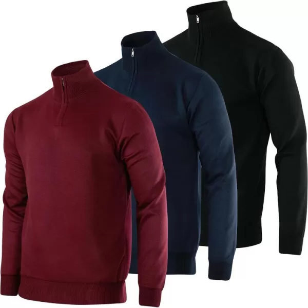 Real Essentials 3 Pack Mens LongSleeve Soft Touch QuarterZip SweaterStandard Set B