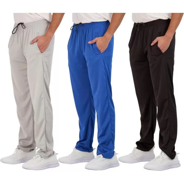 Real Essentials 3 Pack Mens Mesh Athletic Gym Workout Lounge Open Bottom Sweatpants with Pockets Available in Big amp TallSweatpants Set 4