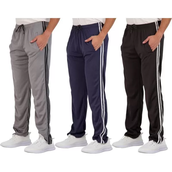 Real Essentials 3 Pack Mens Mesh Athletic Gym Workout Lounge Open Bottom Sweatpants with Pockets Available in Big amp TallSweatpants Set 5