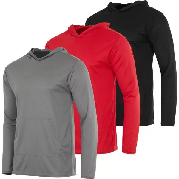 Real Essentials 3 Pack Mens Mesh Long Sleeve Athletic Pullover Hoodie Sweatshirt Pockets UPF 50 Available In Big amp TallStandard Set 5