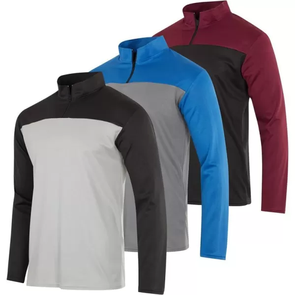 Real Essentials 3 Pack Mens Mesh Long Sleeve Athletic Quarter Zip Pullover  Outdoor UPF 50 Available in Big amp TallBig amp Tall Set 1