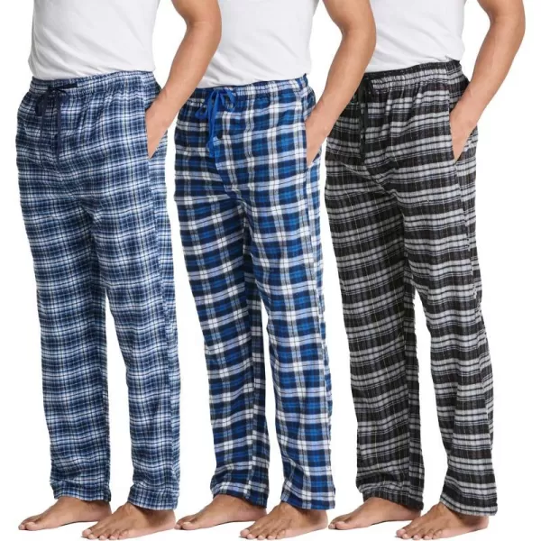 Real Essentials 3 Pack Mens Pajama Pants  Knit Cotton Flannel Plaid Lounge Bottoms Button Fly Available In Big amp TallFlannel Flannel Set 1