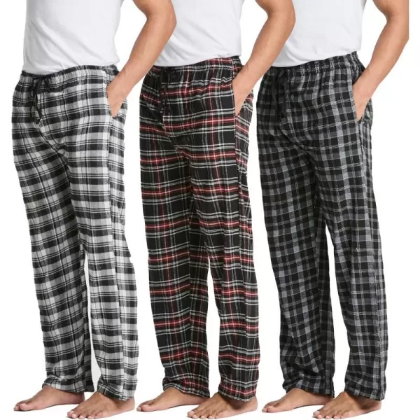 Real Essentials 3 Pack Mens Pajama Pants  Knit Cotton Flannel Plaid Lounge Bottoms Button Fly Available In Big amp TallFlannel Flannel Set 3