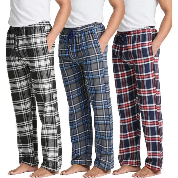 Real Essentials 3 Pack Mens Pajama Pants  Knit Cotton Flannel Plaid Lounge Bottoms Button Fly Available In Big amp TallFlannel Flannel Set 5