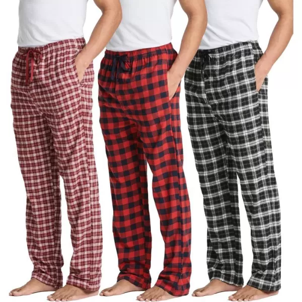 Real Essentials 3 Pack Mens Pajama Pants  Knit Cotton Flannel Plaid Lounge Bottoms Button Fly Available In Big amp TallFlannel Flannel Set 7