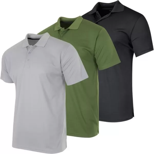 Real Essentials 3 Pack Mens QuickDry Short Sleeve Athletic Performance Polo Shirt Available in Big amp TallPolo Set I