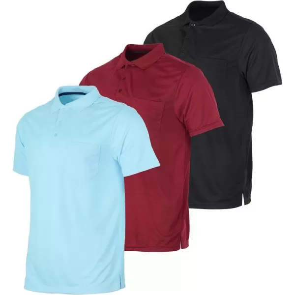 Real Essentials 3 Pack Mens Short Sleeve DryFit Collared Polo Shirt with Pocket  Active Casual Available Big amp TallStandard Set 3