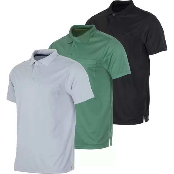 Real Essentials 3 Pack Mens Short Sleeve DryFit Collared Polo Shirt with Pocket  Active Casual Available Big amp Tallbigtall Set 1