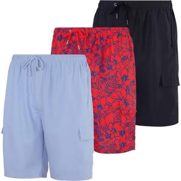 Real Essentials 3 Pack Mens Swim Trunks with Cargo Pockets amp Mesh Lining Available in Big amp TallStandard Set 7