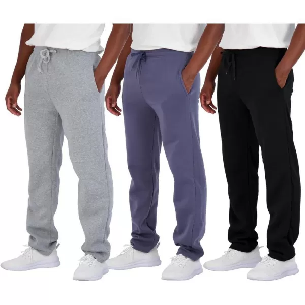 Real Essentials 3 Pack Mens Tech Fleece Athletic Casual Open Bottom Sweatpants with Pockets Available in Big amp TallBig amp Tall Set 1