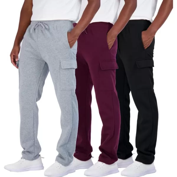 Real Essentials 3 Pack Mens Tech Fleece Open Bottom Cargo Sweatpants with Pockets Available in Big amp TallBig amp Tall Set 3