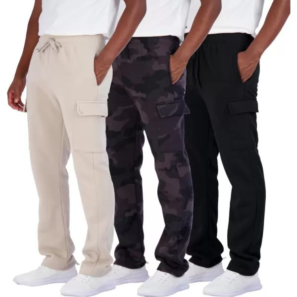 Real Essentials 3 Pack Mens Tech Fleece Open Bottom Cargo Sweatpants with Pockets Available in Big amp TallBig amp Tall Set 4