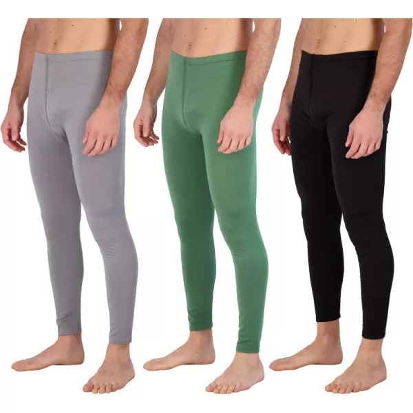 Real Essentials 3 Pack Mens Thermal Underwear Base Layer Fleece Lined Pants with Fly  Long John BottomBig amp TallBig amp Tall Set J