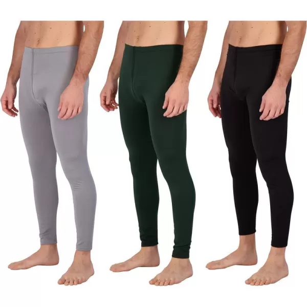 Real Essentials 3 Pack Mens Thermal Underwear Base Layer Fleece Lined Pants with Fly  Long John BottomBig amp TallStandard Set E