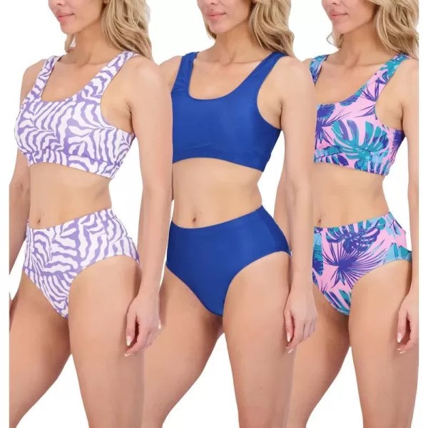 Real Essentials 3 Pack Womens 2Piece Bikini Modest Teen Adult Athletic Beach Swimsuit Tankini  AvailablenbspinnbspPlusnbspSizeStandard Set 2