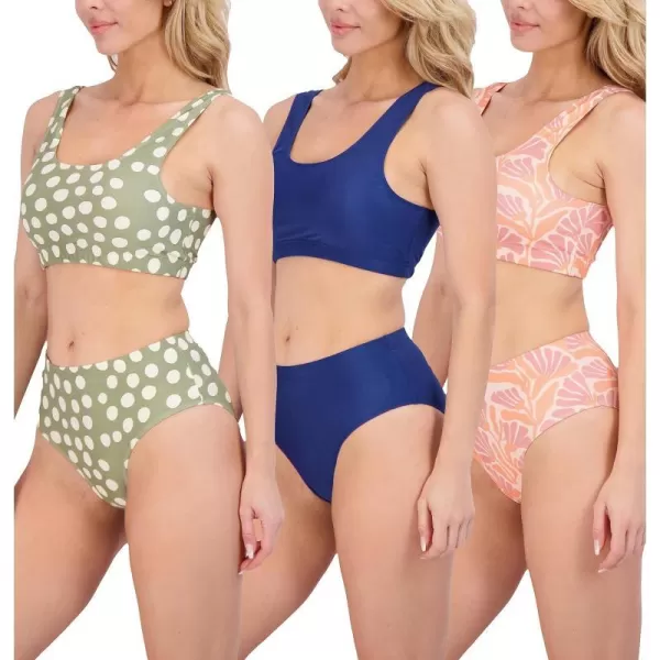 Real Essentials 3 Pack Womens 2Piece Bikini Modest Teen Adult Athletic Beach Swimsuit Tankini  AvailablenbspinnbspPlusnbspSizeStandard Set 4