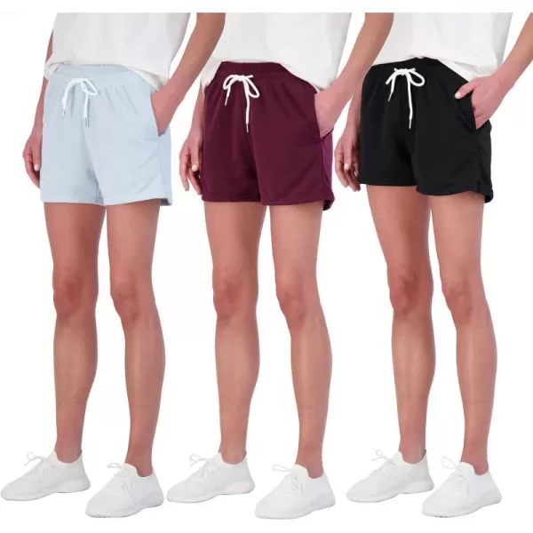 Real Essentials 3 Pack Womens Cotton French Terry 9 Bermuda Short PocketsCasual Lounge Athletic Available in PlusStandard 3 Inch Inseam Set 2