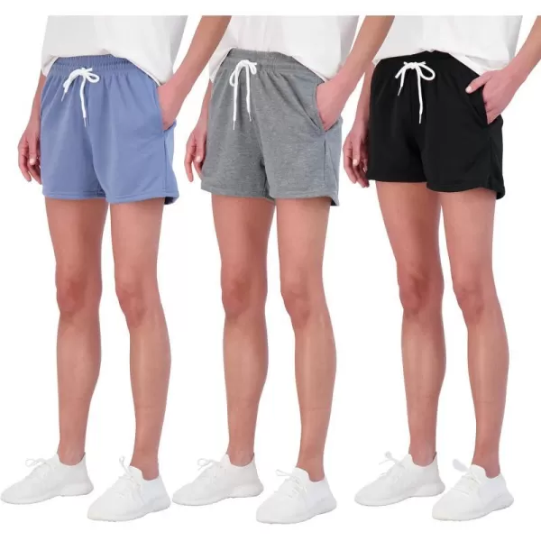 Real Essentials 3 Pack Womens Cotton French Terry 9 Bermuda Short PocketsCasual Lounge Athletic Available in PlusStandard 3 Inch Inseam Set 4