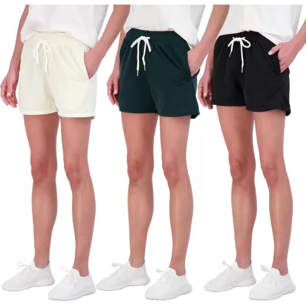 Real Essentials 3 Pack Womens Cotton French Terry 9 Bermuda Short PocketsCasual Lounge Athletic Available in PlusStandard 3 Inch Inseam Set 5