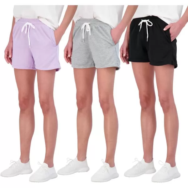 Real Essentials 3 Pack Womens Cotton French Terry 9 Bermuda Short PocketsCasual Lounge Athletic Available in PlusStandard 3 Inch Inseam Set 6