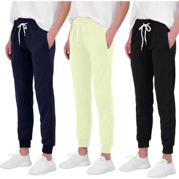 Real Essentials 3 Pack Womens Cotton French Terry Lounge Joggers  Athletic Sweatpants with Pockets Available in PlusPlus Size Set 1