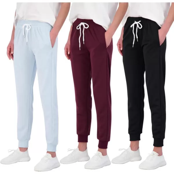 Real Essentials 3 Pack Womens Cotton French Terry Lounge Joggers  Athletic Sweatpants with Pockets Available in PlusPlus Size Set 2