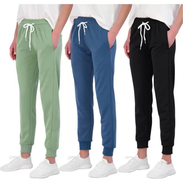 Real Essentials 3 Pack Womens Cotton French Terry Lounge Joggers  Athletic Sweatpants with Pockets Available in PlusPlus Size Set 3