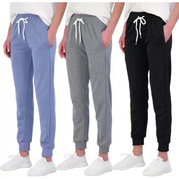 Real Essentials 3 Pack Womens Cotton French Terry Lounge Joggers  Athletic Sweatpants with Pockets Available in PlusPlus Size Set 4