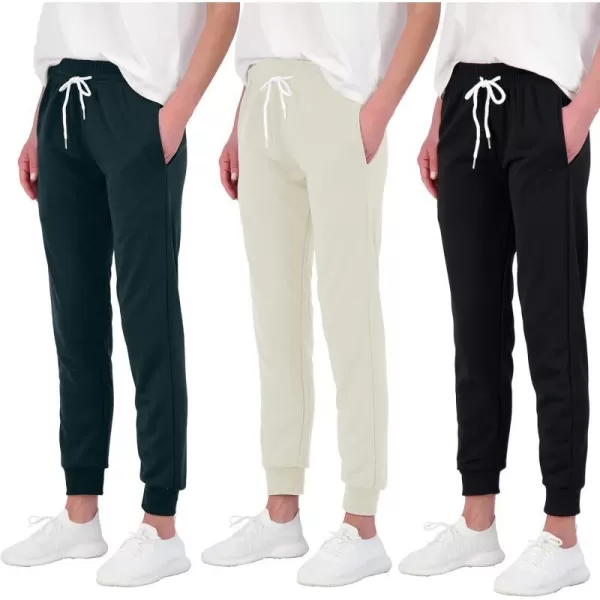 Real Essentials 3 Pack Womens Cotton French Terry Lounge Joggers  Athletic Sweatpants with Pockets Available in PlusPlus Size Set 5