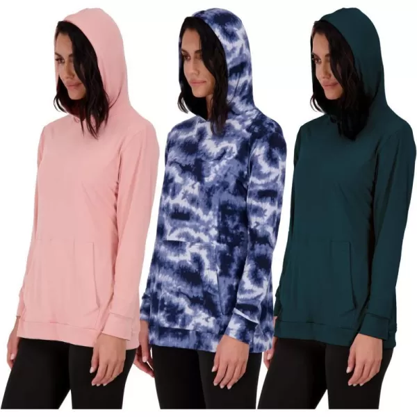 Real Essentials 3 Pack Womens Dry Fit LongSleeve Hoodie Pullover Sweatshirt Pocket  Active Lounge Available In PlusHoodie Set 1