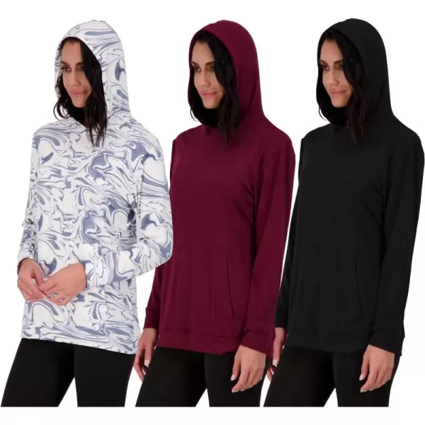 Real Essentials 3 Pack Womens Dry Fit LongSleeve Hoodie Pullover Sweatshirt Pocket  Active Lounge Available In PlusHoodie Set 2