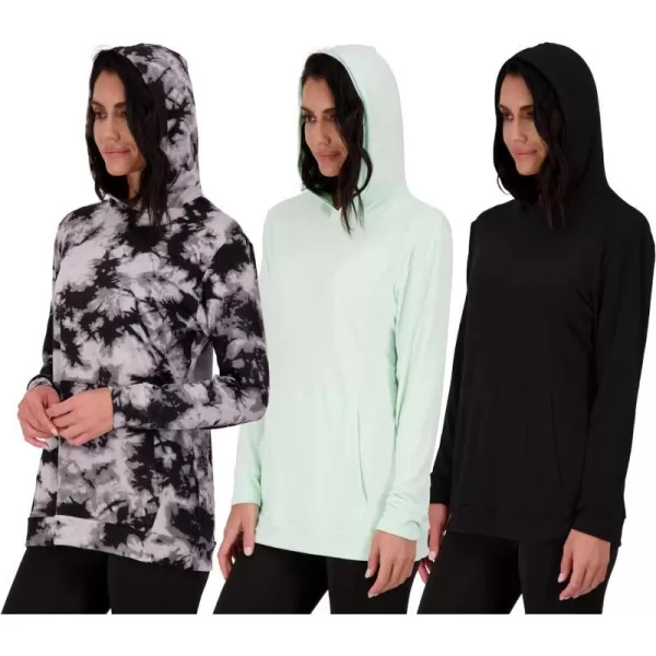 Real Essentials 3 Pack Womens Dry Fit LongSleeve Hoodie Pullover Sweatshirt Pocket  Active Lounge Available In PlusHoodie Set 3