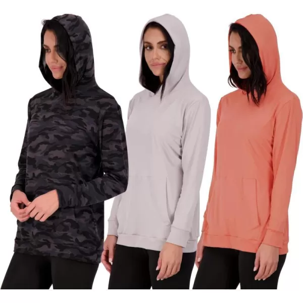 Real Essentials 3 Pack Womens Dry Fit LongSleeve Hoodie Pullover Sweatshirt Pocket  Active Lounge Available In PlusHoodie Set 4