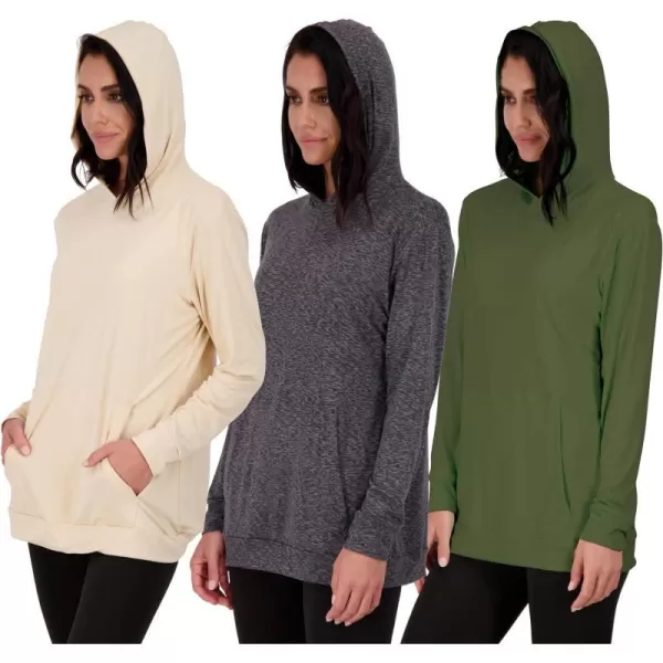 Real Essentials 3 Pack Womens Dry Fit LongSleeve Hoodie Pullover Sweatshirt Pocket  Active Lounge Available In PlusHoodie Set 5