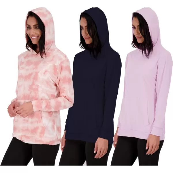 Real Essentials 3 Pack Womens Dry Fit LongSleeve Hoodie Pullover Sweatshirt Pocket  Active Lounge Available In PlusHoodie Set 6