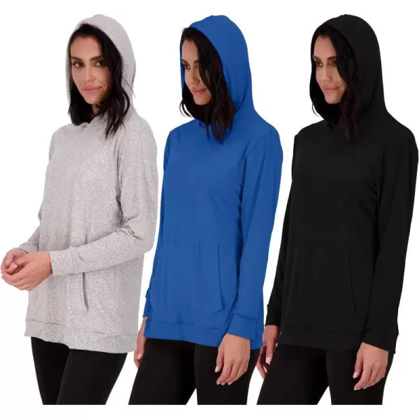 Real Essentials 3 Pack Womens Dry Fit LongSleeve Hoodie Pullover Sweatshirt Pocket  Active Lounge Available In PlusHoodie Set 7