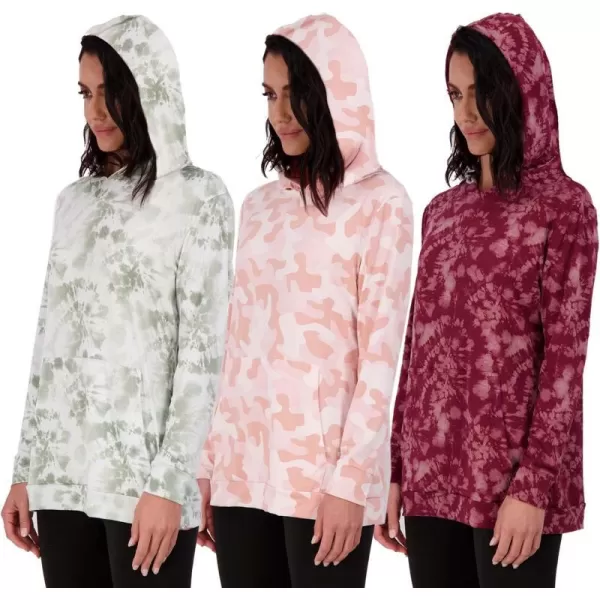 Real Essentials 3 Pack Womens Dry Fit LongSleeve Hoodie Pullover Sweatshirt Pocket  Active Lounge Available In PlusHoodie Set 8